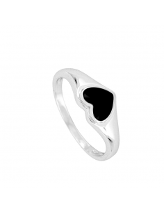 Anillo con corazón negro esmalte, grande. Anillo de plata de Nube Jewels.