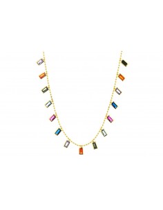 Cadena de bolitas con circonitas de colores baguette. Collar de plata con baño de oro de Nube Jewels.