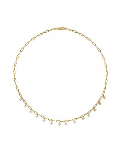 Cadena forzada eslabones largos con circonitas blancas redondas. Collar de plata con baño de oro de Nube Jewels.