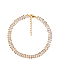 Pulsera elegante de circonitas blancas baguette. Pulsera de plata con baño de oro de Nube Jewels.