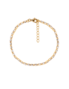 Pulsera simple con circonitas baguette y blancas. Pulsera de plata con baño de oro de Nube Jewels.