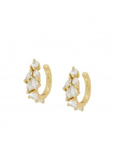 Ear cuff, manguito de la oreja, en forma de hoja con circonitas blancas. Ear cuff muy elegante de plata con baño de oro.
