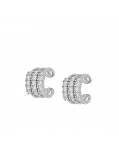Manguito de la oreja con tres filas de circonitas blancas y redondas. Ear cuff de plata de Nube Jewels.