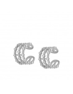 Manguito de la oreja tres filas de circonitas blancas y ancho. Ear cuff de Nube Jewels.