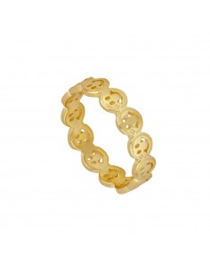 Anillo línea de caritas y liso. Anillo de plata con baño de oro de Nube Jewels.