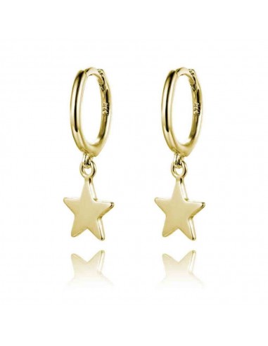 Pendientes aros lisos con un colgante en forma de estrella, pendientes de plata con baño de oro.