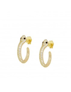 Pendientes aros serpientes con circonitas blancas y negras. Pendientes con cierre de botón de Nube Jewels.