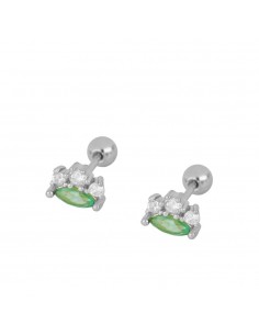 Piercing z białą i zieloną cyrkonią. Biżuteria srebrny firmy Nube Jewels.