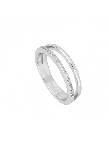 Anillo doble. Un anillo liso y otro cubierto de circonitas cubicas blancas. Joya de plata de Nube Jewels.