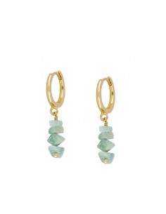 Pendientes con amazonita. Pendientes aros con piedra natural. Pendientes de plata con baño de oro de Nube Jewels.