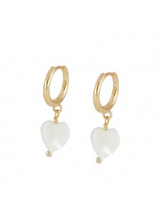 Pendientes aros con nácar y un colgante corazón. Pendientes de Plata con baño de oro de Nube Jewels.