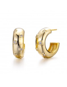 Pendientes aros gruesos con adición de circonita blanca. Pendientes de plata con baño de oro de Nube Jewels.