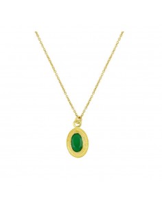 Collar rulo con piedra óvalo calcedonia verde. Collar de plata con baño de oro de Nube Jewels.