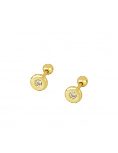 Piercing circulo con una circonita blanca en el centro. Piercings de plata con baño de oro de Nube Jewels.