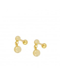 Piercing dos bolitas simples, lisas de plata con baño de oro. Piercing de Nube Jewels.