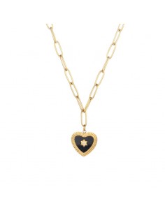 Cadena forzada eslabones largos y corazón negro. Collar de Nube Jewels.