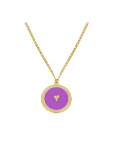 Cadena barbada con colgante redondo violeta. Collar de plata con baño de oro de Nube Jewels.