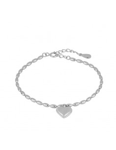 Pulsera con cadena de bolitas oblongas y un pedante de corazón liso. Pulsera de plata de marca Nube Jewels.
