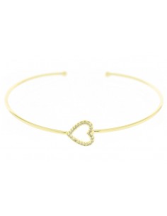 Pulsera rígida con motivo de corazón cubierto de circonitas blancas. Pulsera de plata con baño de oro de marca Nube Jewels.
