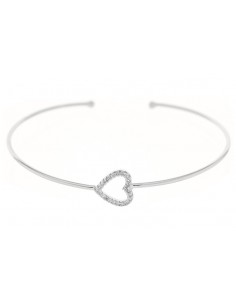 Pulsera rígida con motivo de corazón cubierto de circonitas blancas. Pulsera de plata de marca Nube Jewels.