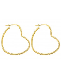 Pendientes aros corazones, lisos de plata con baño de oro, pendientes de Nube Jewels.