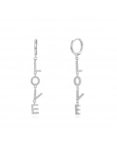 Pendientes aros lisos, con palabra love, con circonitas blancas, pendientes de Nube Jewels.