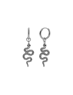 Pendientes aros lisos con colgante de serpiente. Pendientes de plata de Nube Jewels.