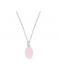 Cadena rolo con cristal rosa en forma de óvalo. Collar de plata de Nube Jewels.