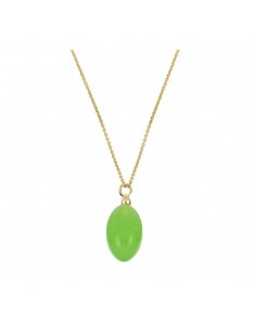 Cadena rolo con cristal verde en forma de óvalo. Collar de plata con baño de oro de Nube Jewels.