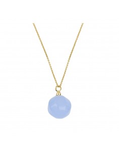 Cadena rolo con cristal azul en forma de óvalo. Collar de plata con baño de oro de Nube Jewels.