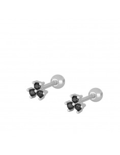 Piercing flor de tres petalos de circonita negra redonda. Piercing de plata de Nube Jewels.