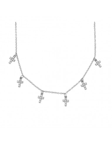 Gargantilla con seis cruces pequeños cubiertos de circonita blanca. Collar de plata de Nube Jewels.