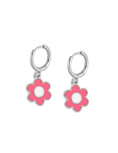 Aros con colgante en forma de flor esmalte. Pendientes de plata de Nube Jewels. Pendientes con cierre de presión.