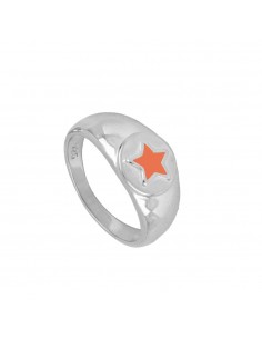 Anillo sello con estrella de enamel naranja. Anillo de plata de marca Nube Jewels.