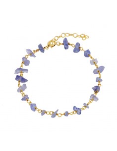 Pulsera de piedra natural tazanita. Pulsera de plata con baño de oro de marca Nube Jewels.