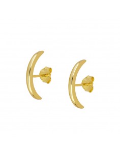 Pendientes boomerang con cierre de botón. Pendientes lisos de plata con baño de oro de marca Nube Jewels.