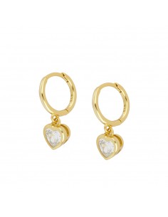 Pendientes aros con un colgante en forma de corazón grande de circonita. Pendientes de plata con baño de oro de Nube Jewels.