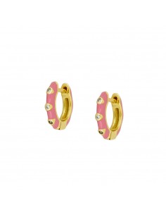 Aros enamel con circonitas blancas. Pendientes de plata con baño de oro con cierre de presión de marca Nube Jewels.