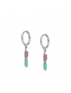 Aros lisos, pequeños con una cadena de abalorios de resina de colores. Pendientes de plata de Nube Jewels.