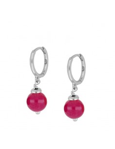Aros con piedra natural. Pendientes aros con colgante bolita de jade. Joyas de plata con cierre presión de Nube Jewels.
