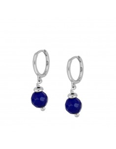 Aros con piedra natural. Pendientes aros con colgante bolita de jade. Joyas de plata con cierre presión de Nube Jewels.