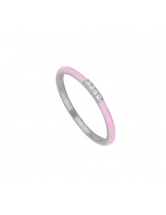 Anillo fino con enamel rosa y cuatro circonitas blancas redondas. Anillo de plata de Nube Jewels.