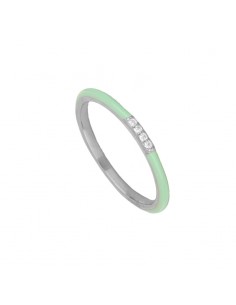 Anillo finito de plata con enamel verde y cuatro circonitas redondas. Anillo delicado de Nube Jewels.