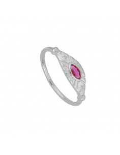 Anillo de plata de Nube Jewels. Anillo liso con una circonita magenta óvalo. Anillo muy elegante y fino.