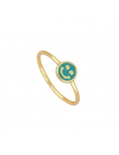 Anillo liso con carita feliz y enamel azul. Anillo de plata con baño de oro de Nube Jewels.