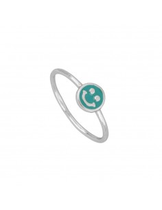 Anillo liso con carita feliz y enamel azul. Anillo de plata fino y liso de Nube Jewels.