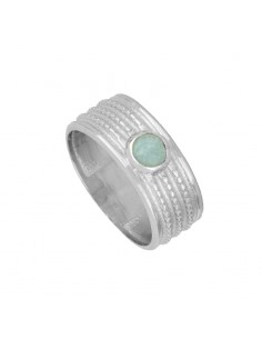 Anillo muy ancho con piedra redonda amazonita. Anillo de plata de oro de Nube Jewels.