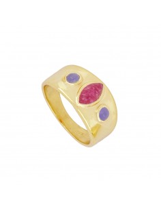 Anillo de plata con baño de oro muy ancho. Anillo con piedras de Nube Jewels.