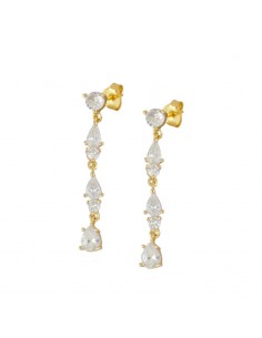 Pendientes de plata largos con baño de oro. Pendientes con circonita blanca largos de Nube Jewels.