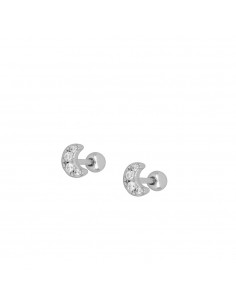 Piercing para oreja de hombre y mujer. Piercing luna plata con circonitas. Piercing de Nube Jewels.